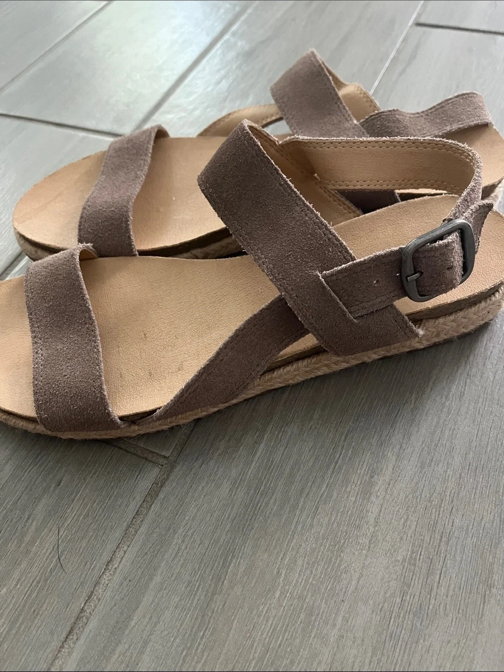 Women's Lucky brand Taupe Suede Strap Adjustable Sandals